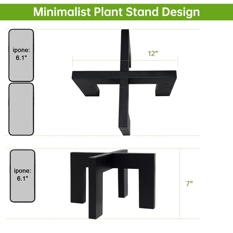 hismocal 2 Pack Wood Plant Stand Indoor Holders for Plants  Sturdy Flower Pot Stands Plants Shelf  Wooden Stool for Patio Plant Stand  Fit 5-18 Inch Variety Flower Pots  Easily Assemble (2 Pack-Black) - Image 5